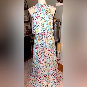 Julia Jordan Mock-Neck Printed Three-Tier Maxi Dress. Size 8 EUC